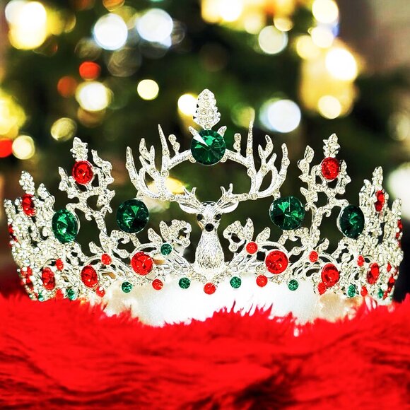 Christmas Crown, Reindeer Crystal Tiara, White Christmas Party, Xmas Tree Topper main image 7
